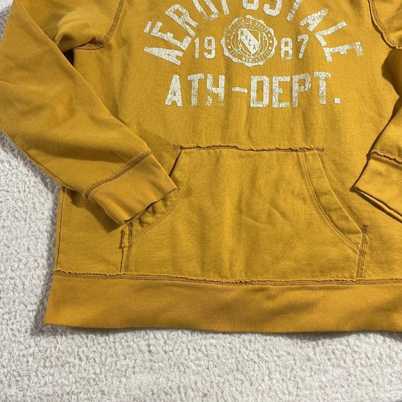 Aeropostale Hoodie Mens Medium Yellow Pullover Graphic Logo New York City - Picture 2 of 9